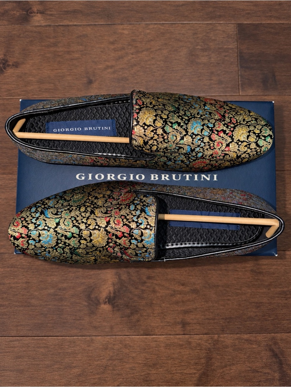 Giorgio Brutini Clifton Black Gold Floral Brocade Loafers Men’s Size 9